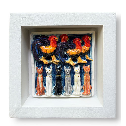 RA Hetherington "Roosters and Cats" 5.5x5.5 Tile WP6144